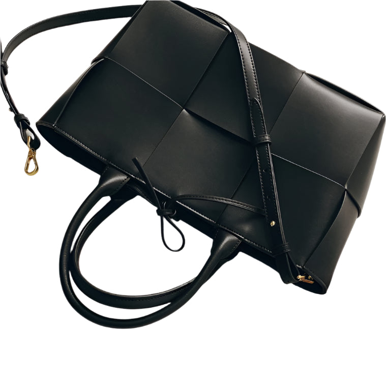 Zwarte Gevlochten Leren Shopper